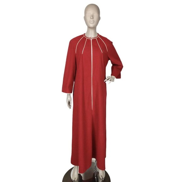 Vintage 70's Kayser MOD Burgundy Burst Quarter Zip House Robe Size Large - Picture 4 of 10